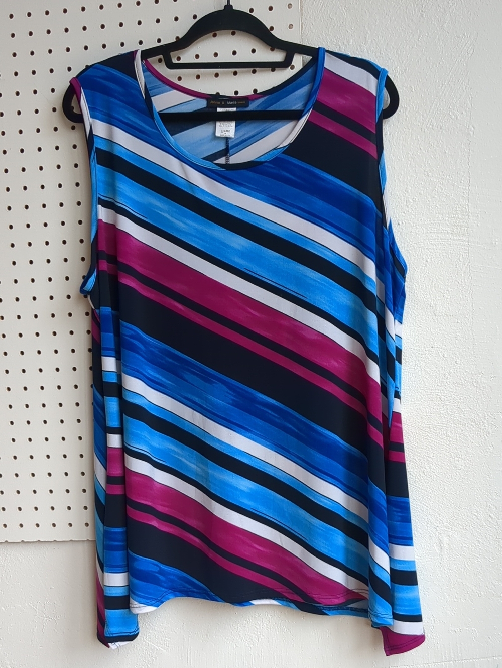 Sleeveless Striped Scoop Neck Top In Blue & Magenta